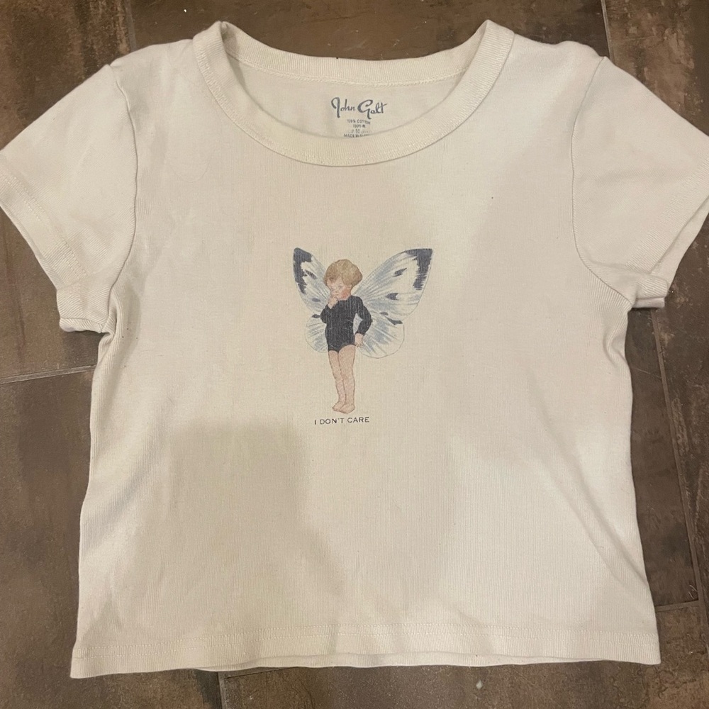Brandy Melville Cream Short Sleeve Tee with Fairy Graphic